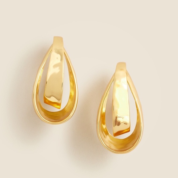 New JCREW Interlocked Teardrop Hoop Earrings in Shiny Matte Gold $35 CB819 - Picture 1 of 2